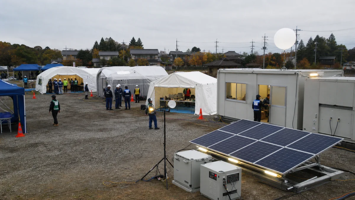 災害対応訓練の仮設拠点と太陽光・蓄電設備