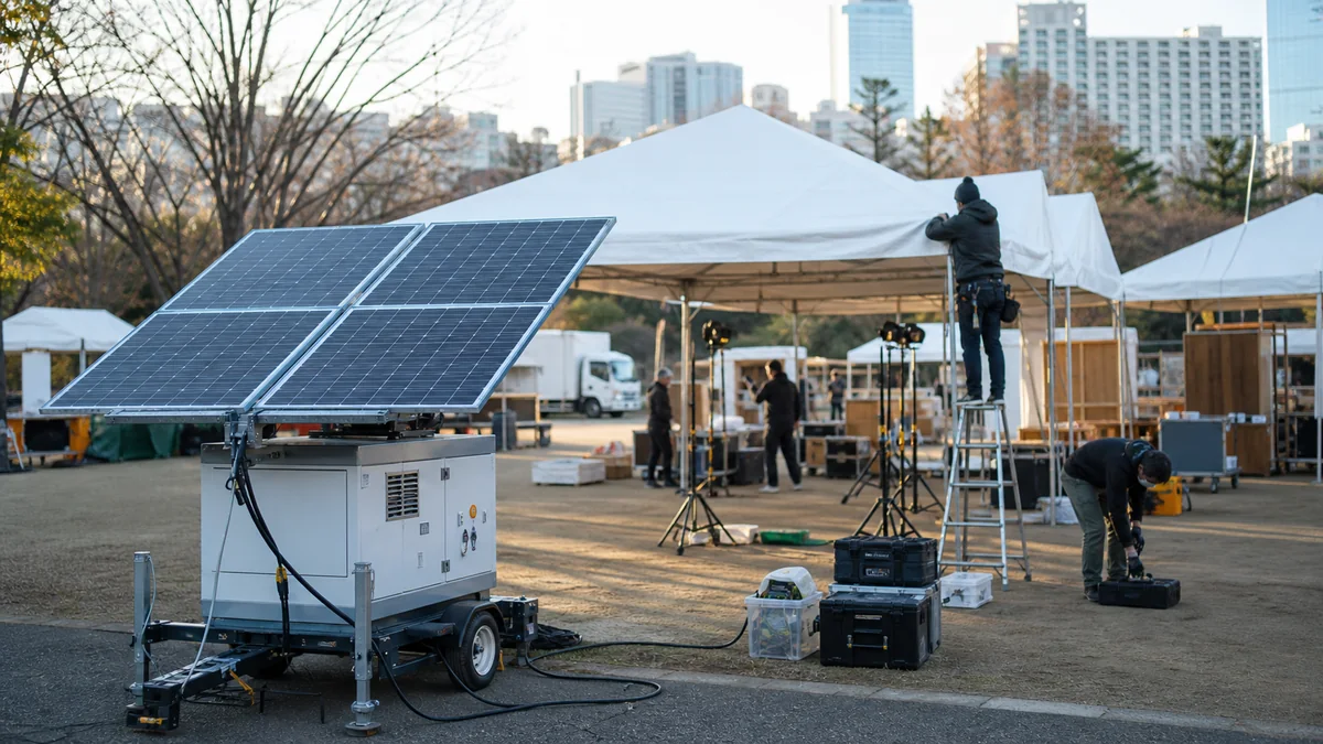 屋外イベント会場の設営と太陽光を利用した仮設電源設備
