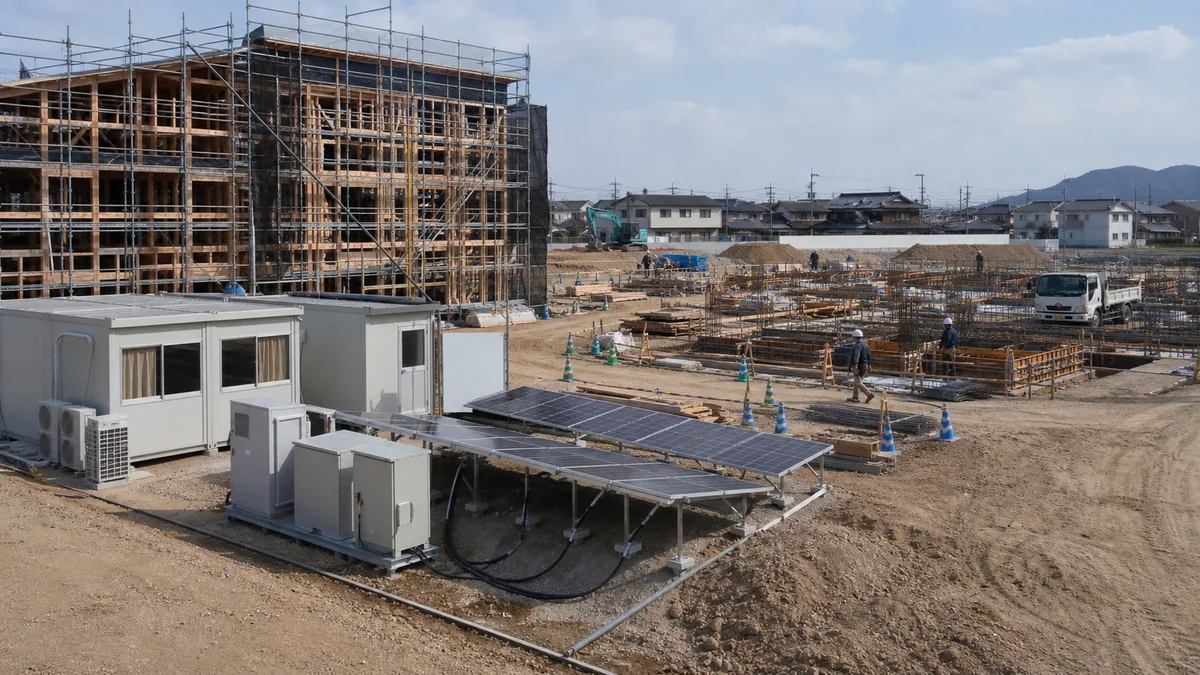 系統電源の引込み前に仮設電源を使用する建設現場