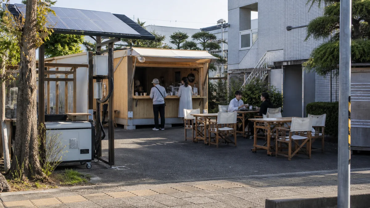 太陽光設備を利用する期間限定の店舗と利用客