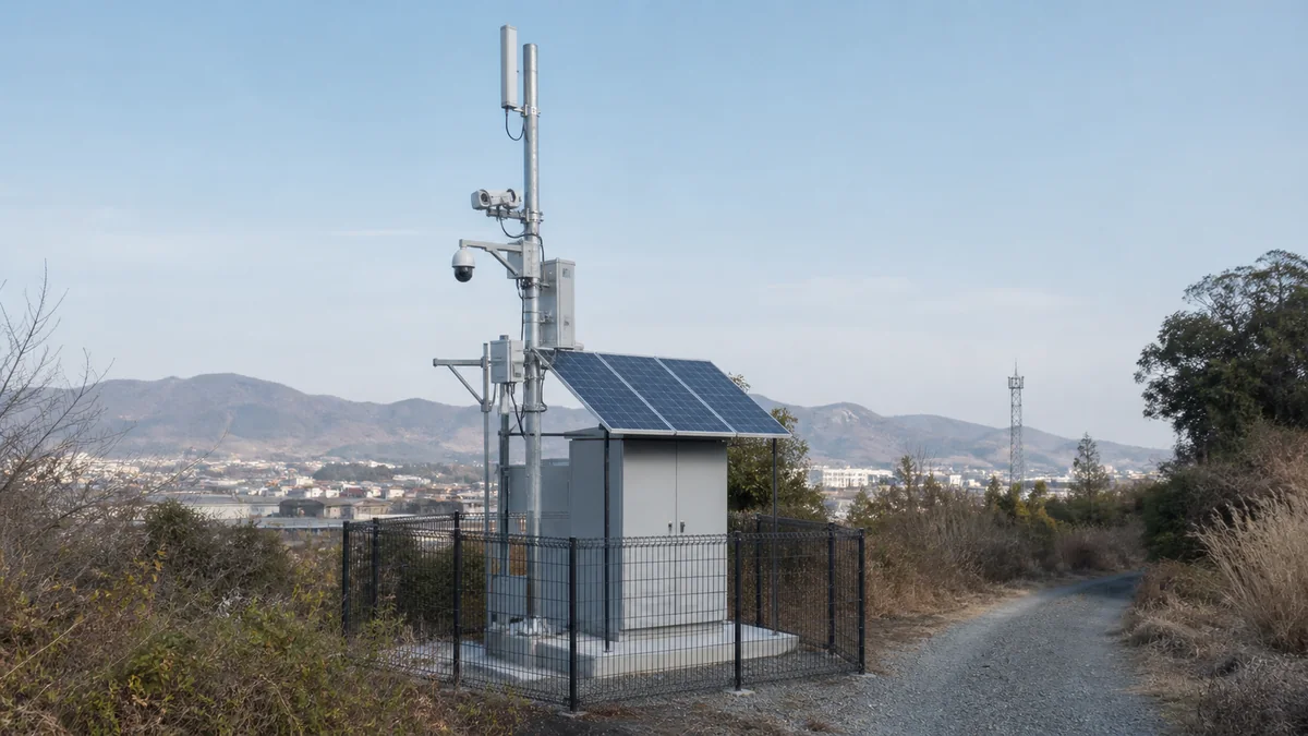 通信中継設備と防犯カメラへ給電する太陽光設備